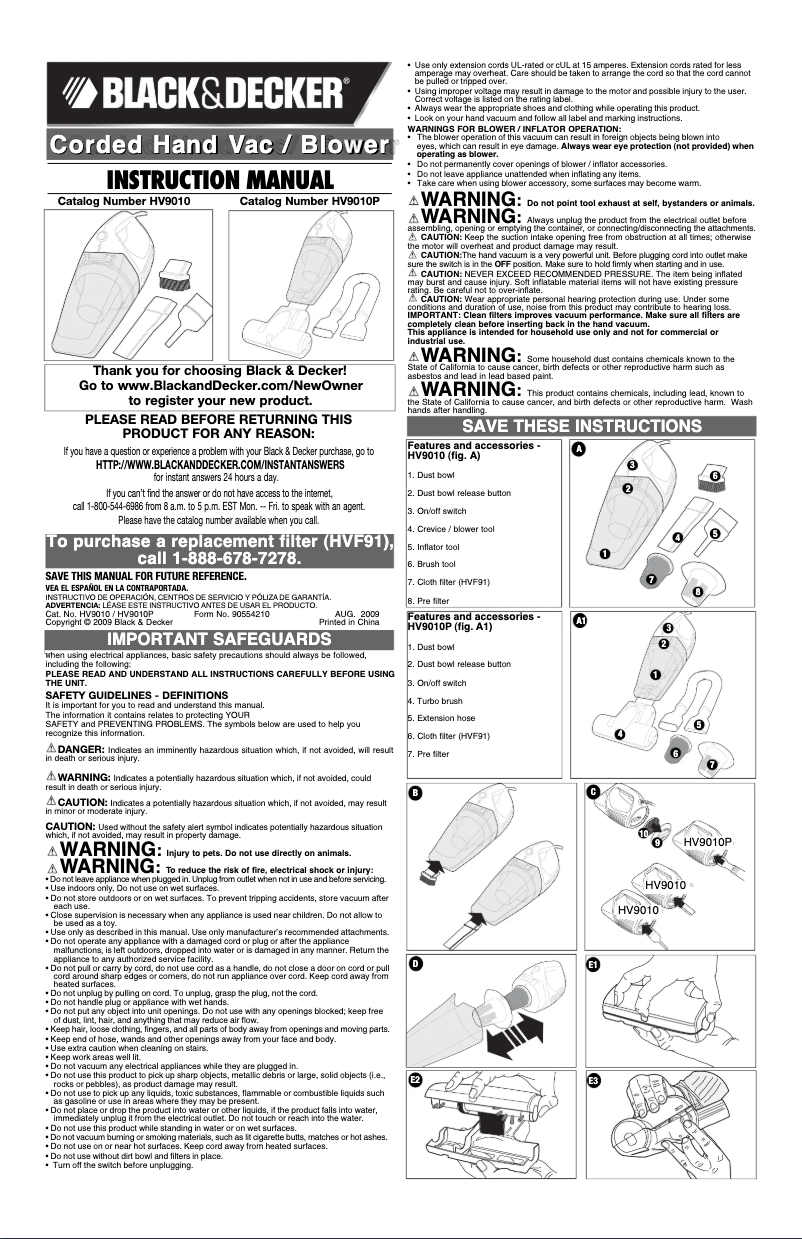 First page image of the manual for HV9010P