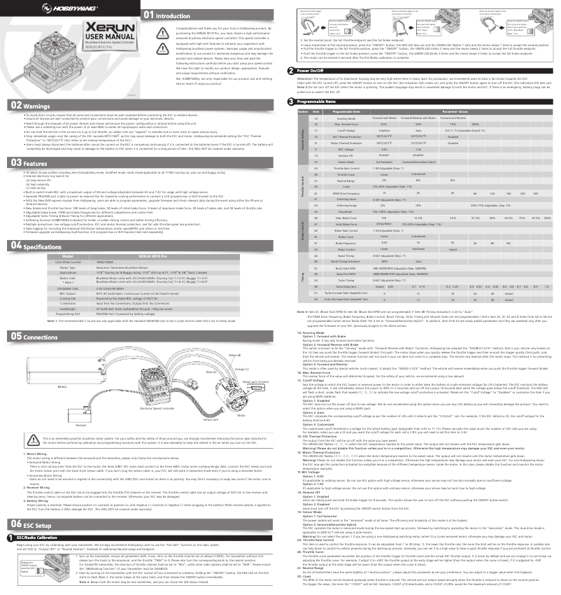First page image of the manual for XeRun XR10 PRO 160A
