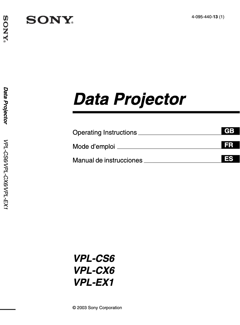 Page 1 of the manual User Manual Sony VPL-EX1