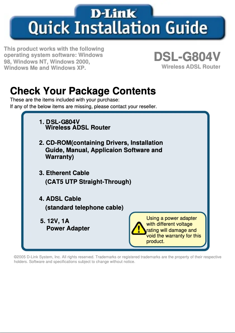 First page image of the manual for DSL-G804V