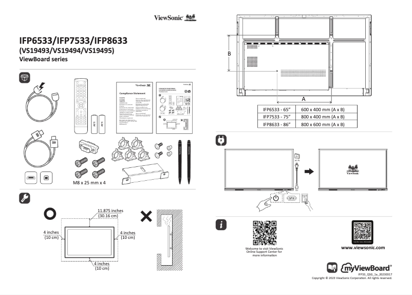 Page 1 de la notice Guide de démarrage rapide Viewsonic IFP7533
