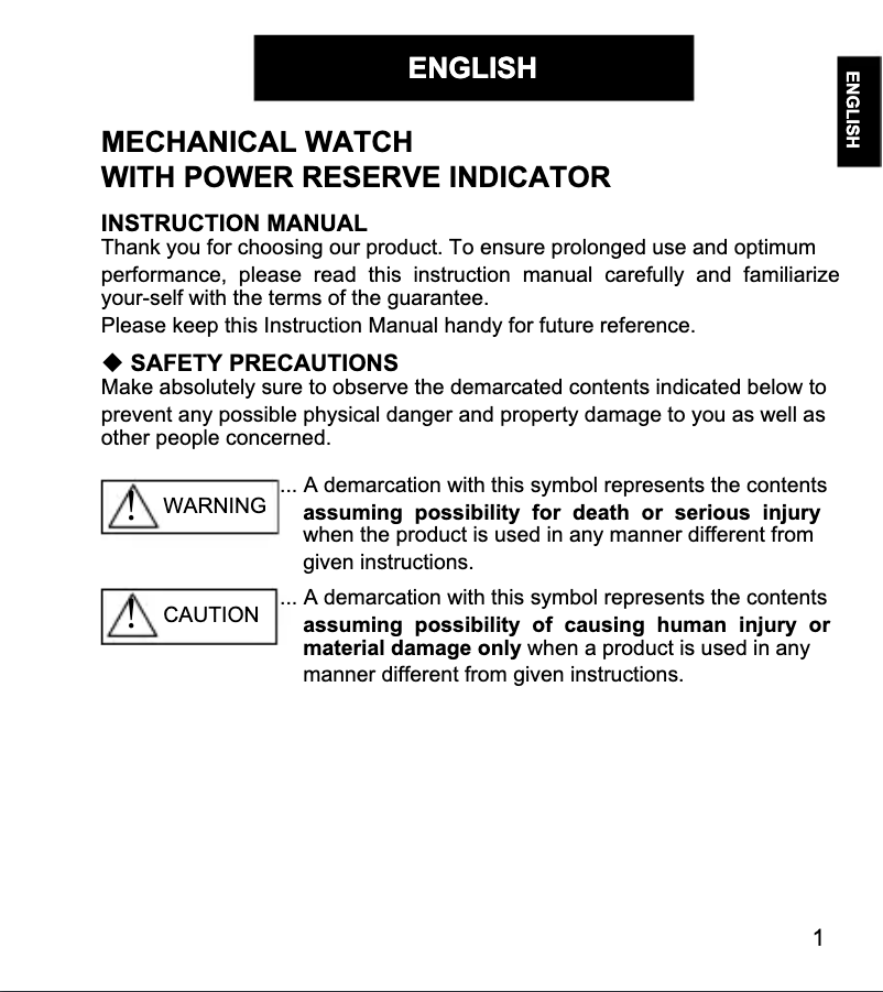 Page 1 of the manual User Manual ORIENT Classic EZ09001B