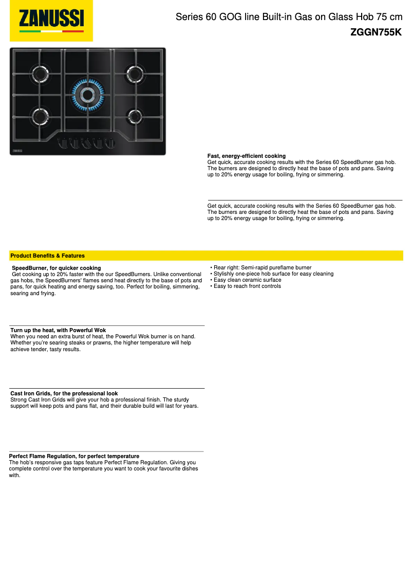 Page 1 of the manual Technical Sheet Zanussi ZGGN755K