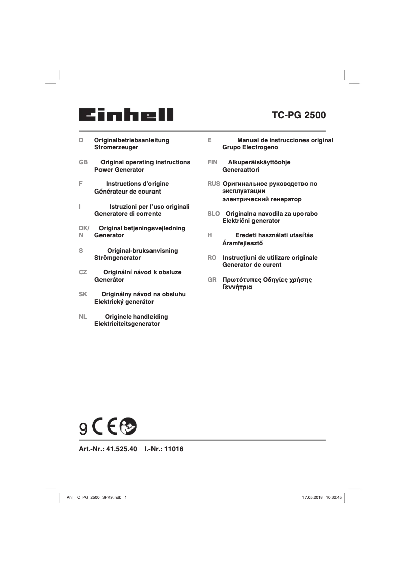 Page 1 of the manual User Manual Einhell TC-PG 2500