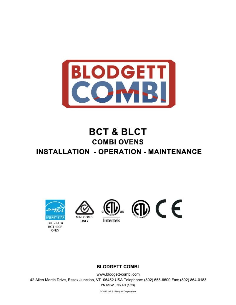 Page 1 of the manual User Manual Blodgett BLCT-101E-H