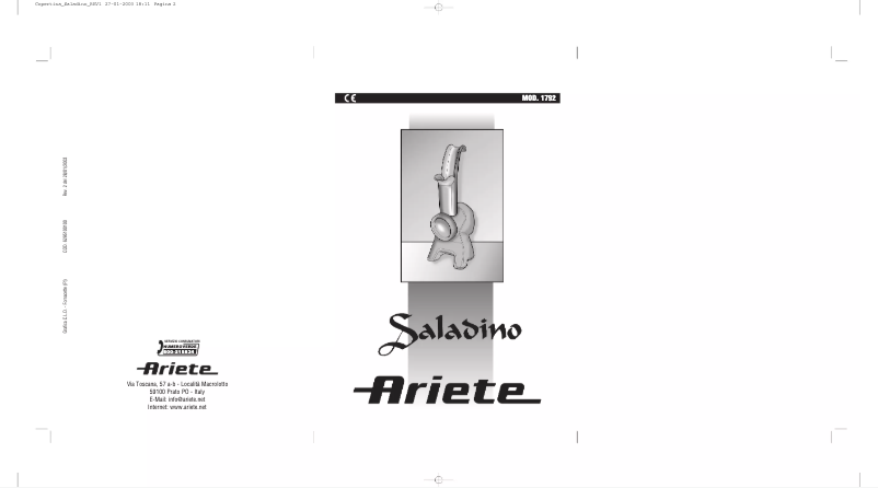 Page 1 of the manual User Manual Ariete 1792