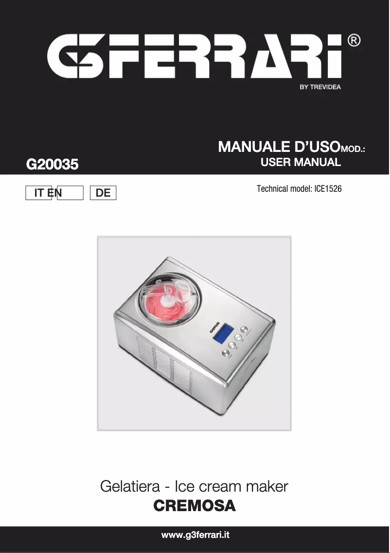 First page image of the manual for Cremosa G20035
