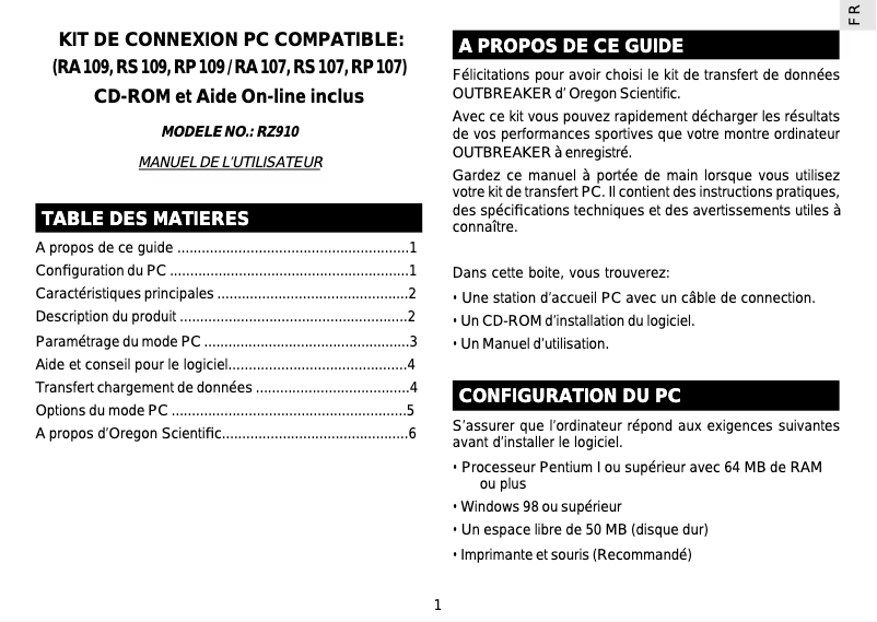 First page image of the manual for RZ910