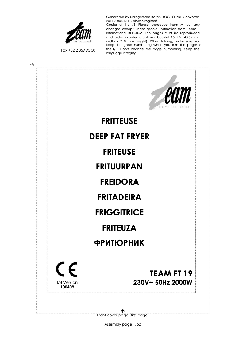 Page 1 of the manual User Manual Team FT 19