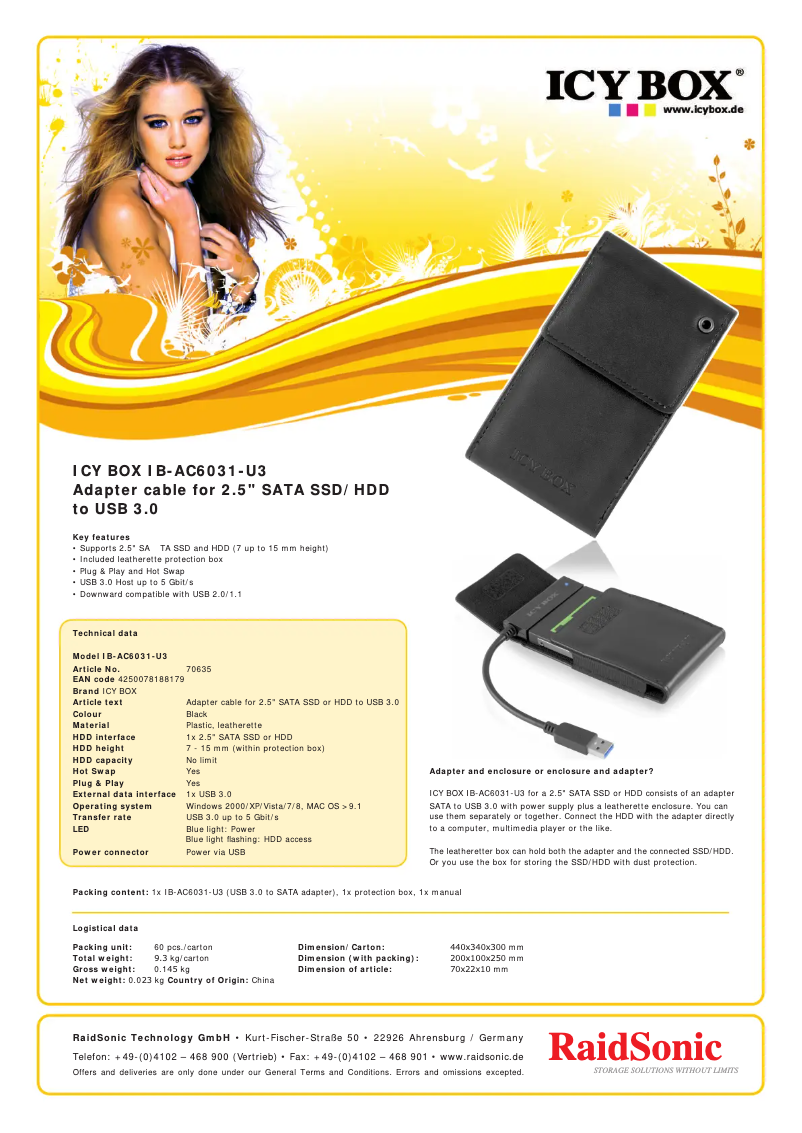 Page 1 of the manual Technical Sheet Icy Box IB-AC6031-U3