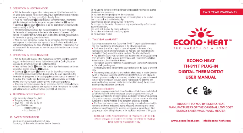 Page 1 of the manual User Manual Econo-Heat TH-811T