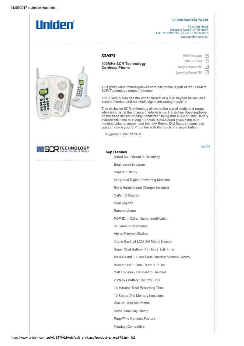 Page 1 of the manual User Manual Uniden XSA 975