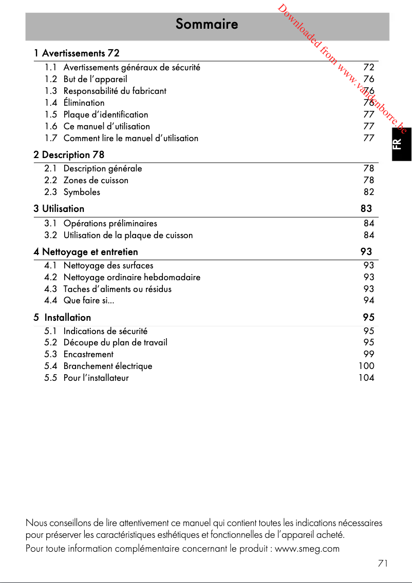 Page 1 of the manual User Manual Smeg SE364ETD