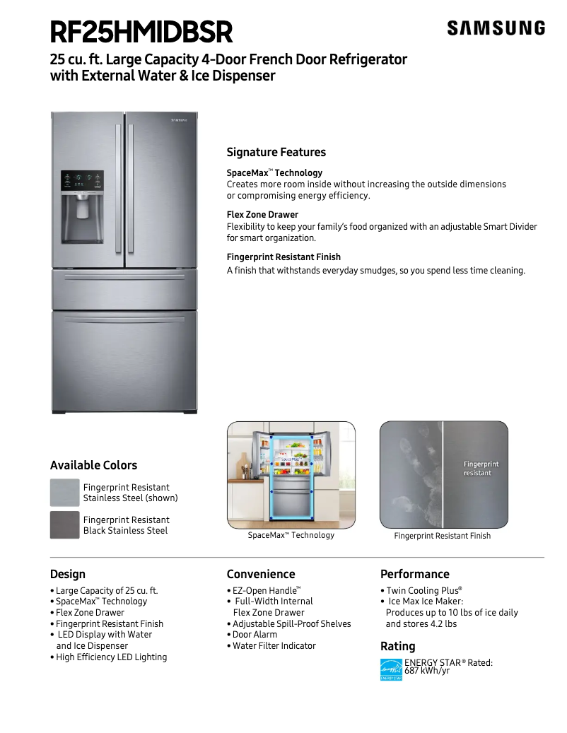 Page 1 of the manual Technical Sheet Samsung RF25HMIDBSG