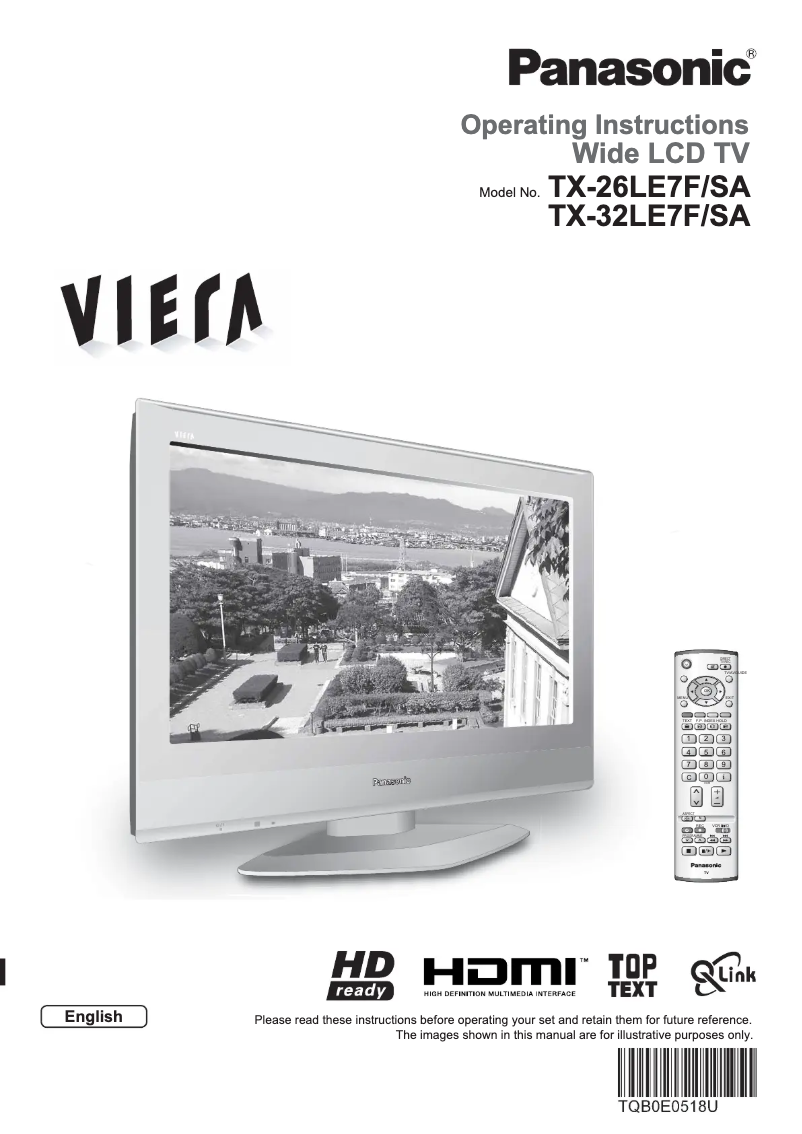 First page image of the manual for Viera TX-32LE7FSA