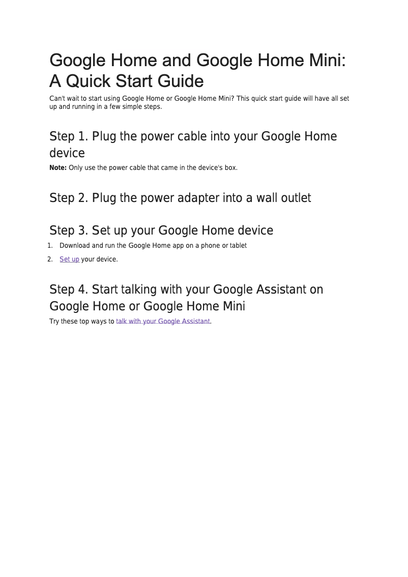 Page 1 of the manual User Manual Google Home