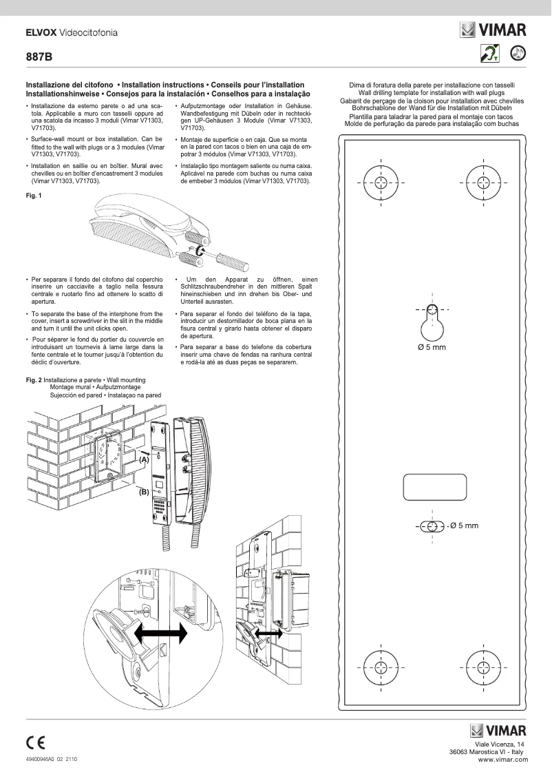 Page 1 of the manual User Manual Vimar ELVOX 887B/37