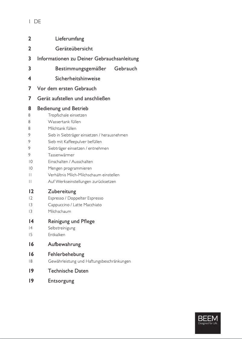 Image de la première page du manuel de l'appareil Espresso Latte