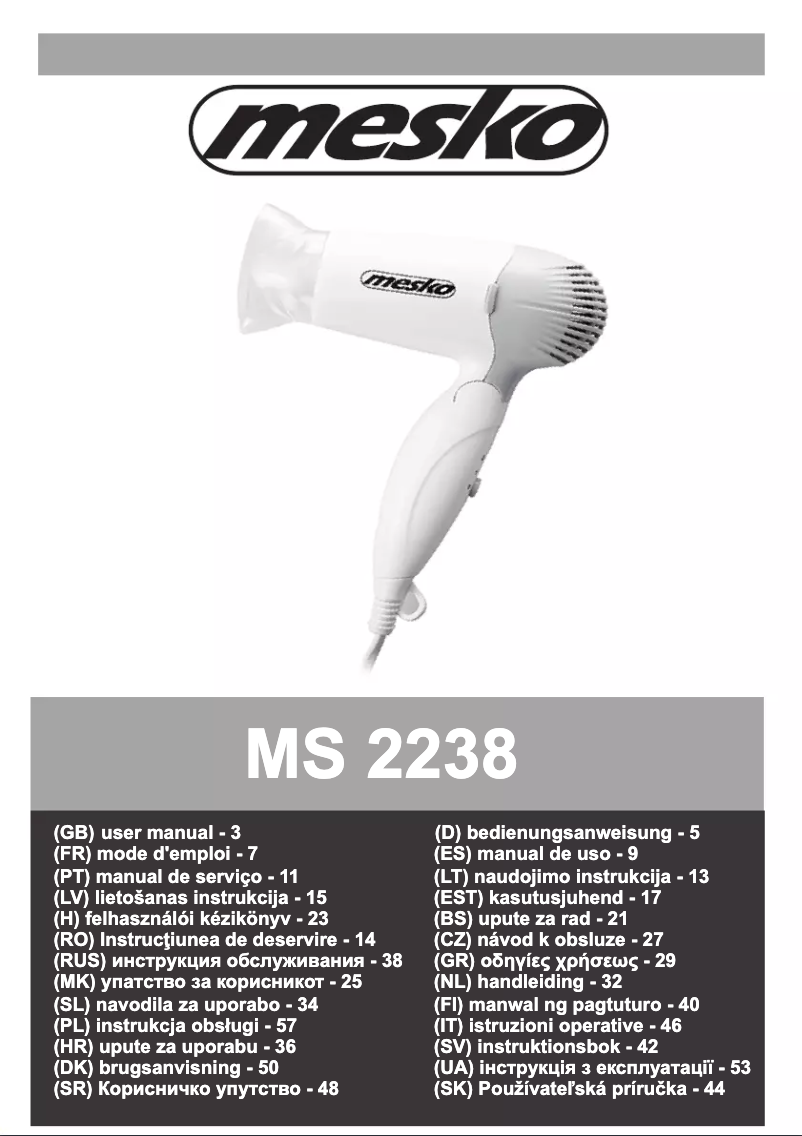Page 1 de la notice Manuel utilisateur Mesko MS 2238