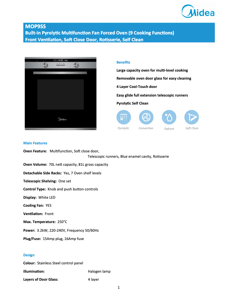 Page 1 of the manual Technical Sheet Midea MOP9SS