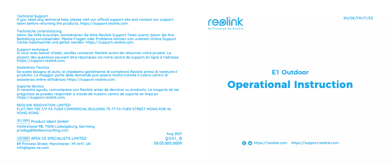 Image de la première page du manuel de l'appareil E1