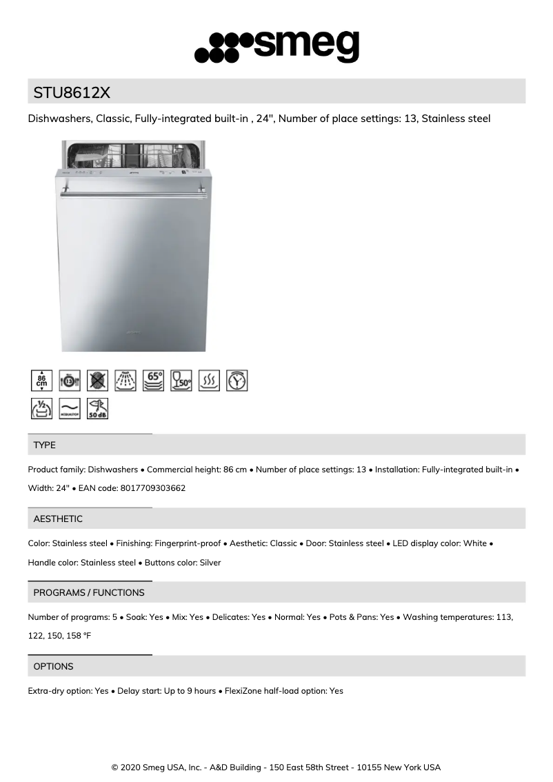 Page 1 of the manual Technical Sheet Smeg STU8612X
