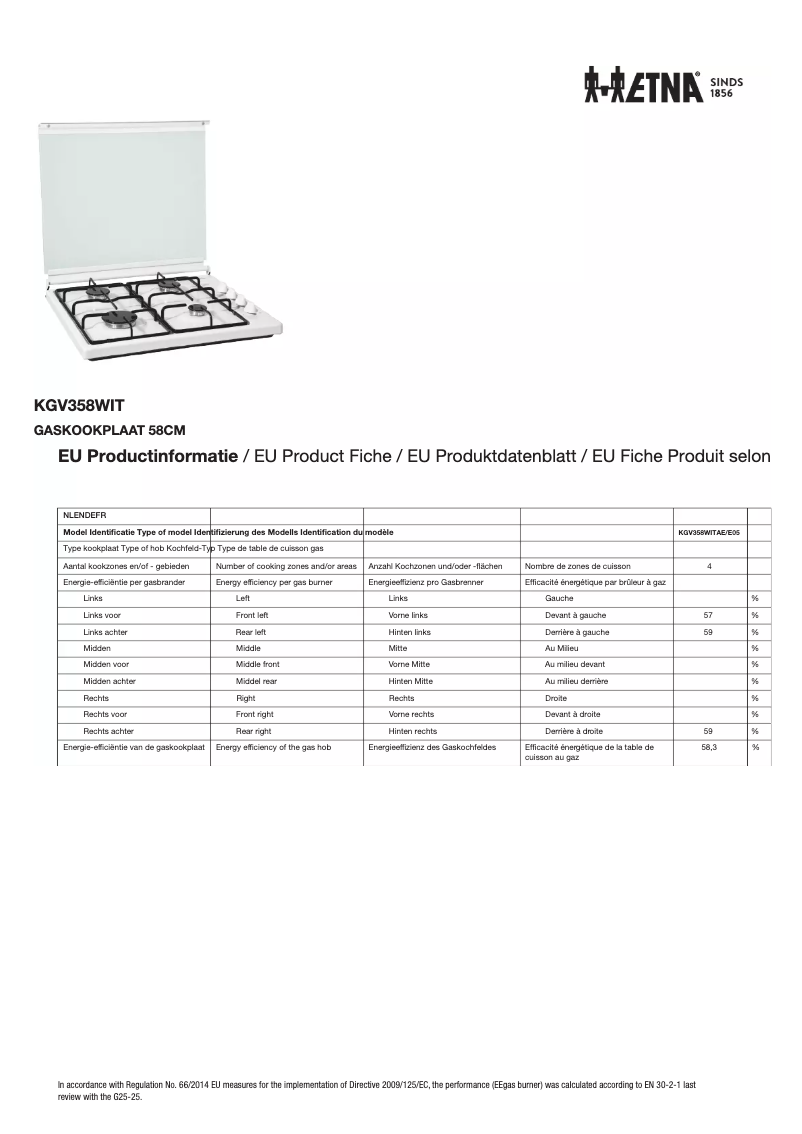 Page 1 of the manual Technical Sheet Etna KGV358HWIT
