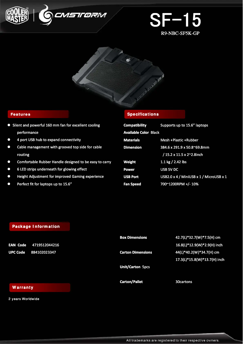 Page 1 of the manual Technical Sheet Cooler Master CM Storm SF-15