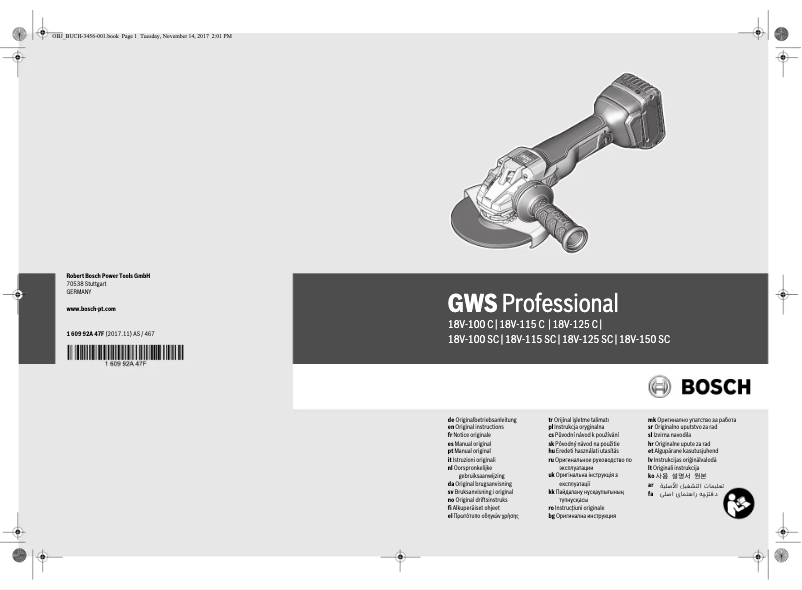 First page image of the manual for GWS 18V-125C Professional