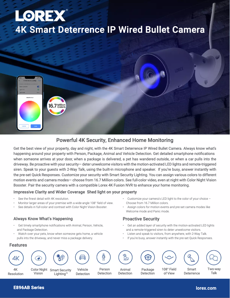 Page 1 of the manual Technical Sheet Lorex E896AB
