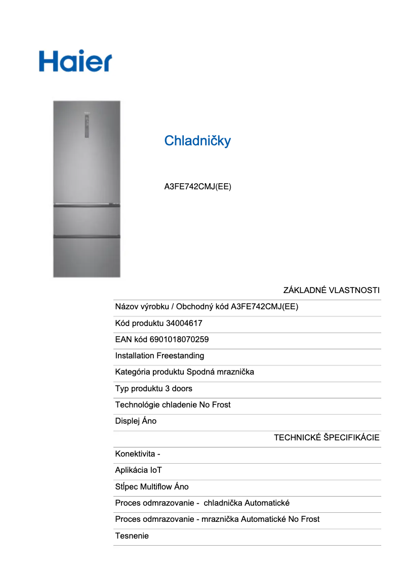First page image of the manual for A3FE742CMJ