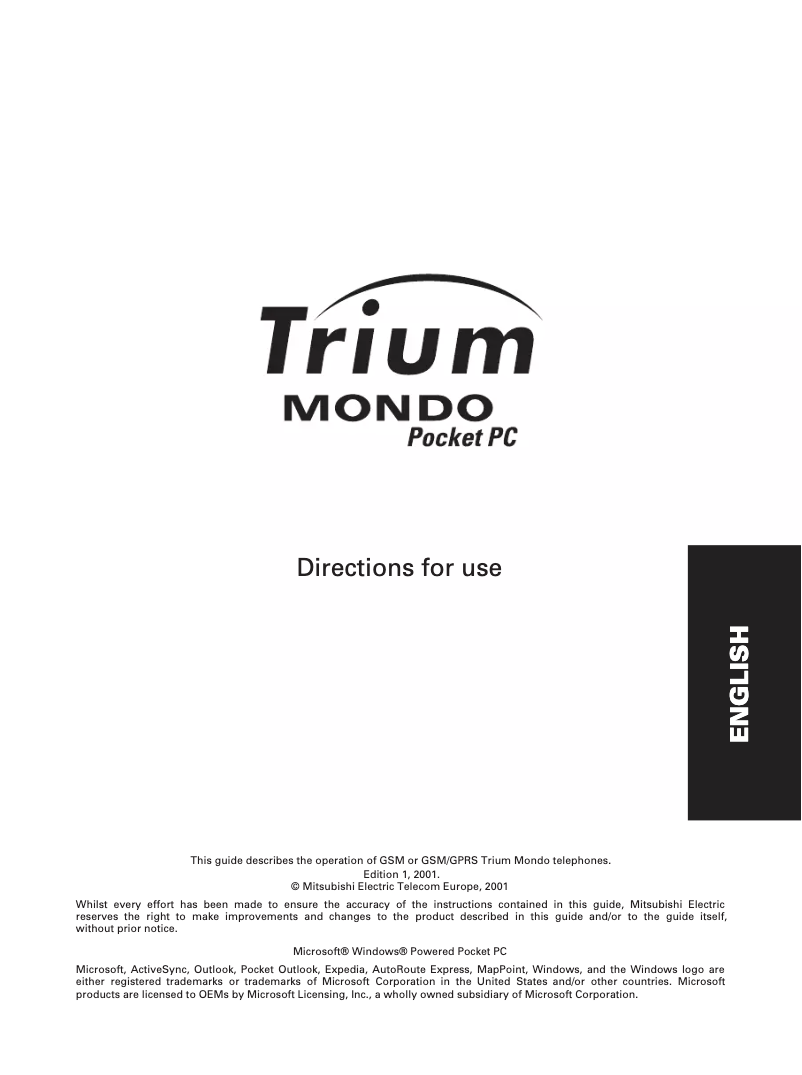 Page 1 of the manual User Manual Mitsubishi Trium Mondo