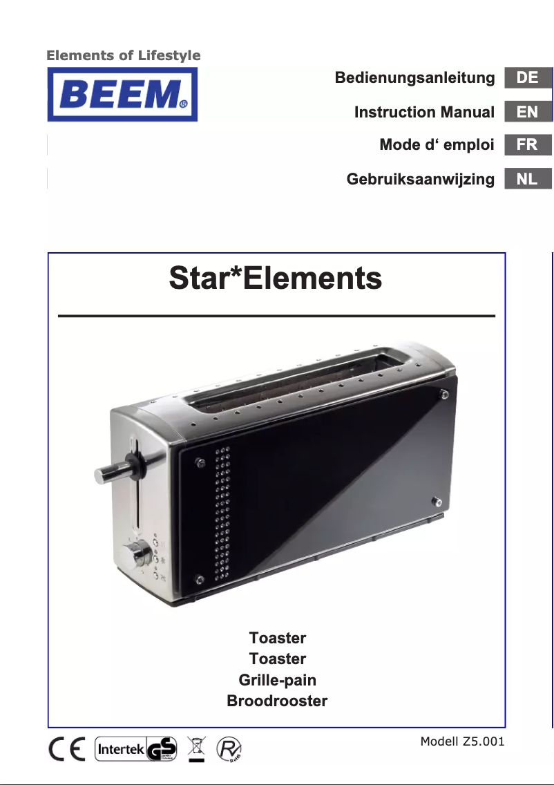 Image de la première page du manuel de l'appareil Star Elements Z5.001