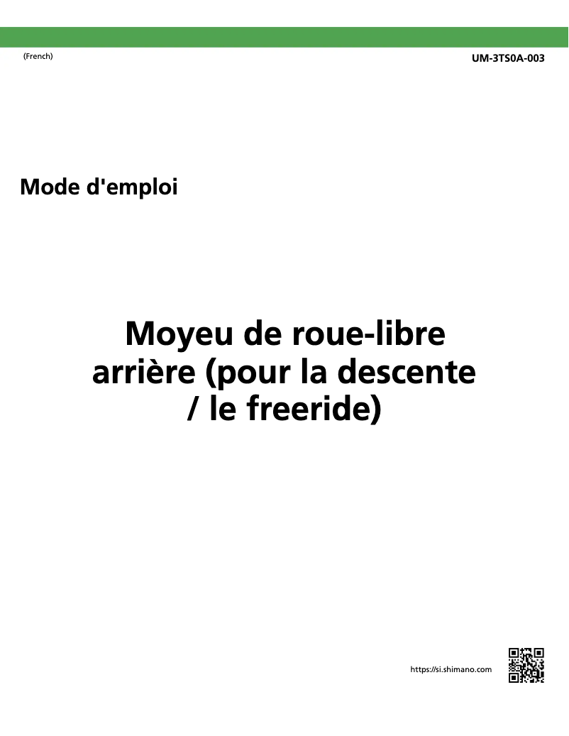 Page 1 of the manual User Manual Shimano FH-M828