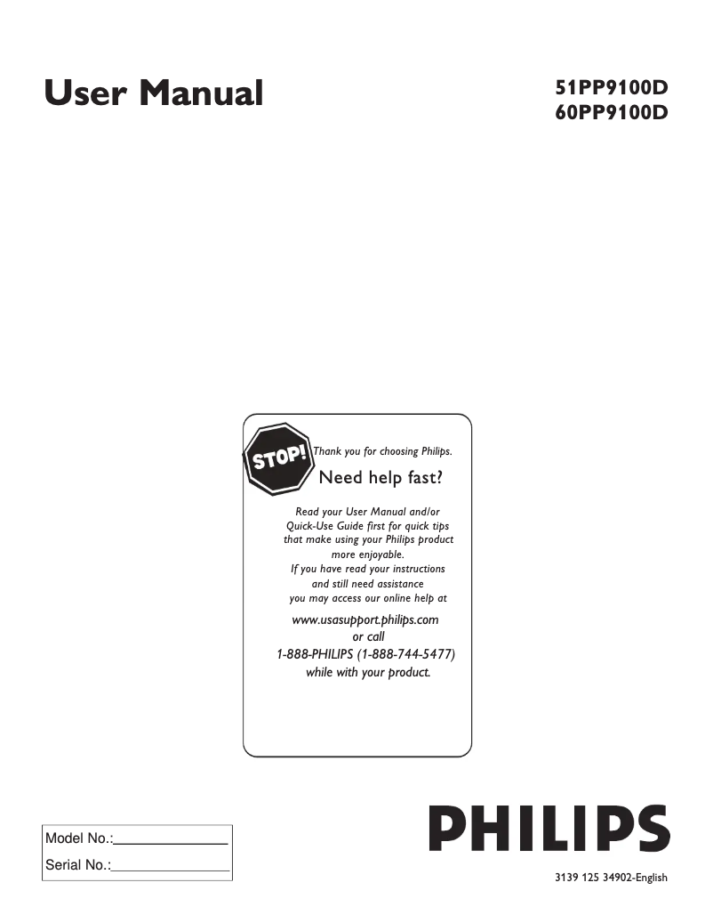 First page image of the manual for 51PP9100D