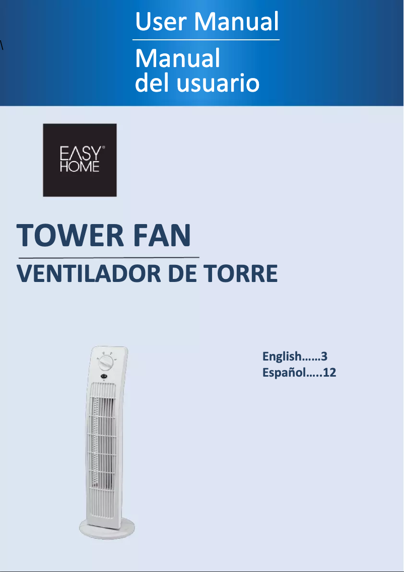Page 1 of the manual User Manual Easy Home Tower Fan F-7332