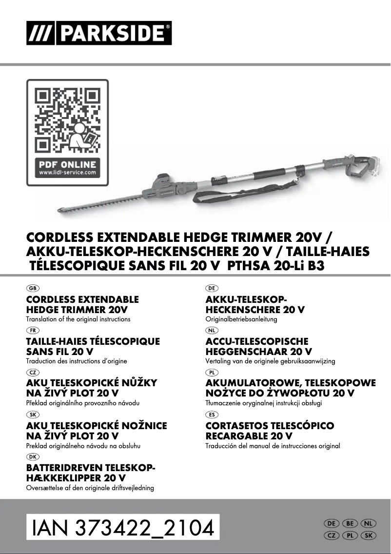 First page image of the manual for PTHSA 20-Li B3