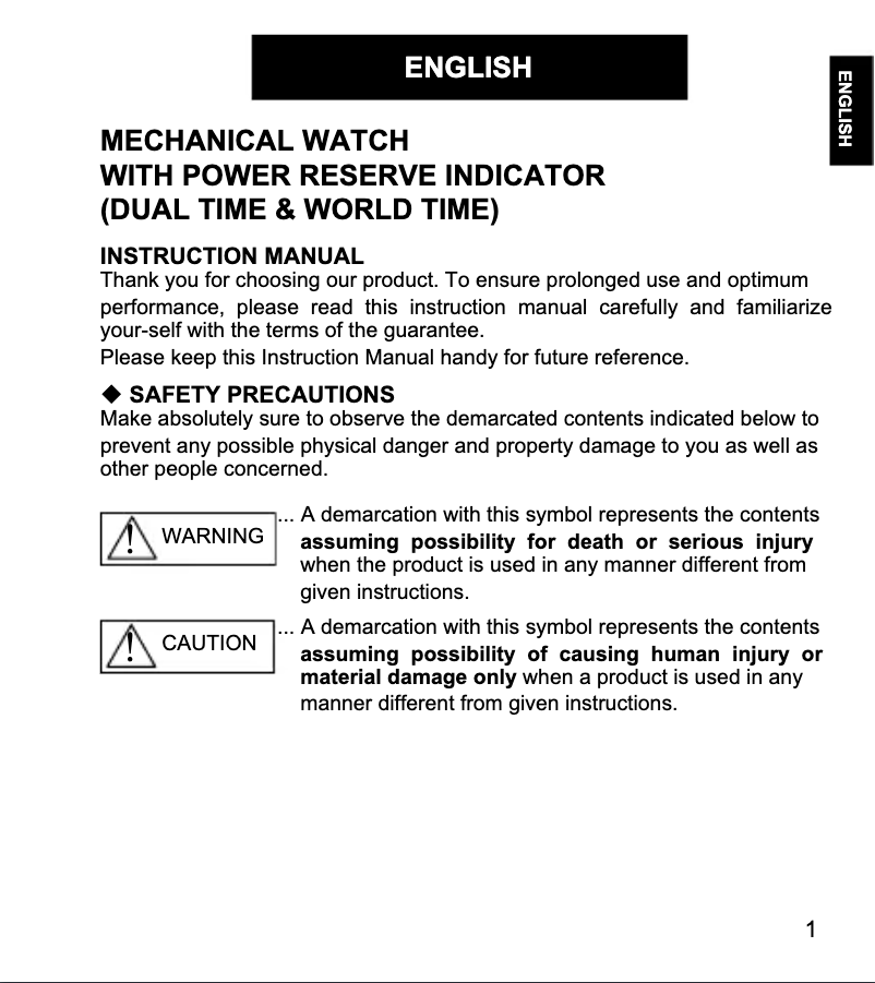 Page 1 of the manual User Manual ORIENT Contemporary FA06001B
