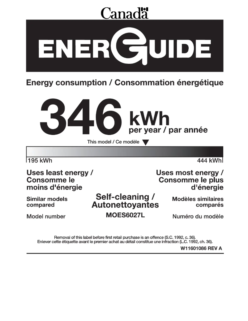 Page 1 of the manual Energy Label Maytag MOES6027LZ