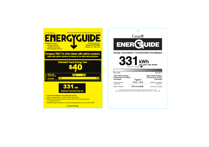 Page 1 of the manual Energy Label Danby DFF101E1WDB
