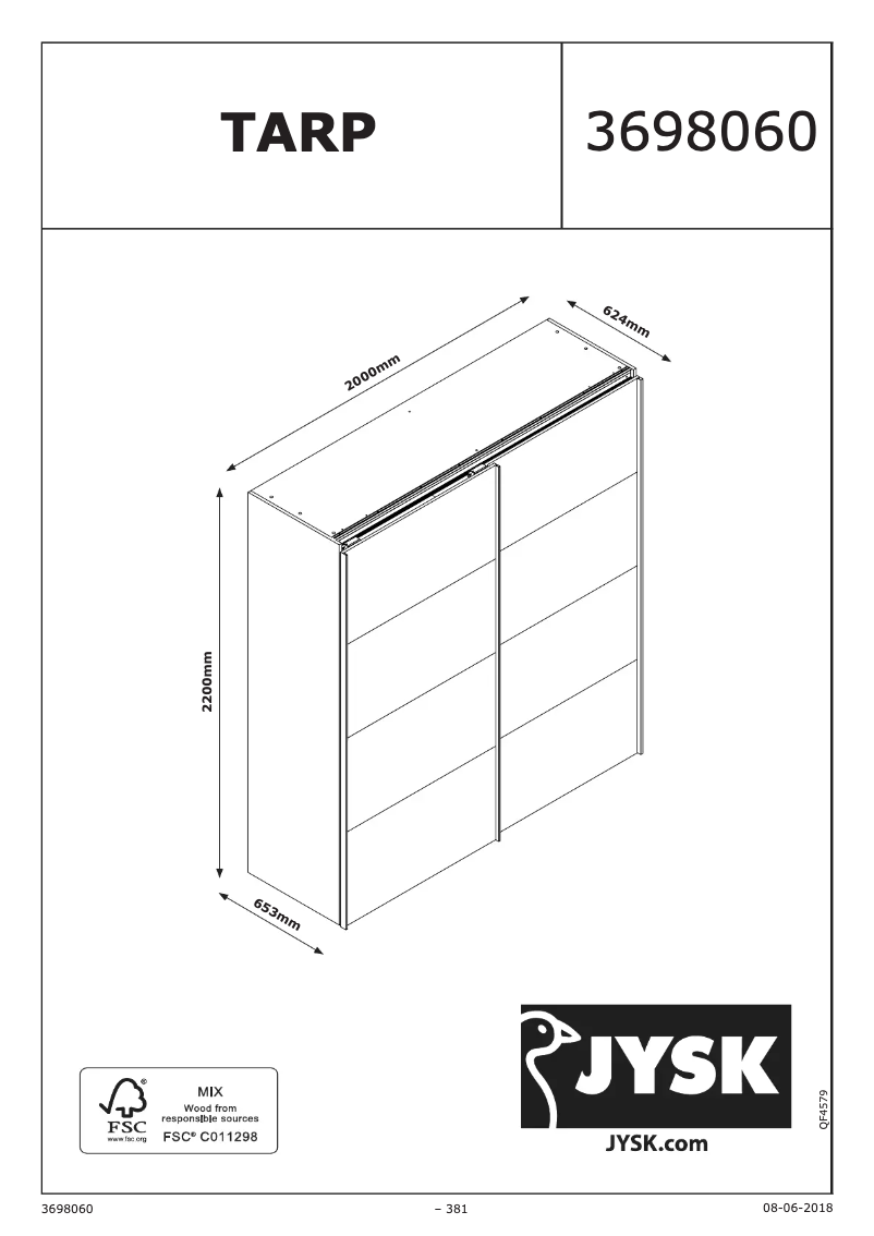 First page image of the manual for Tarp (202x221x64)