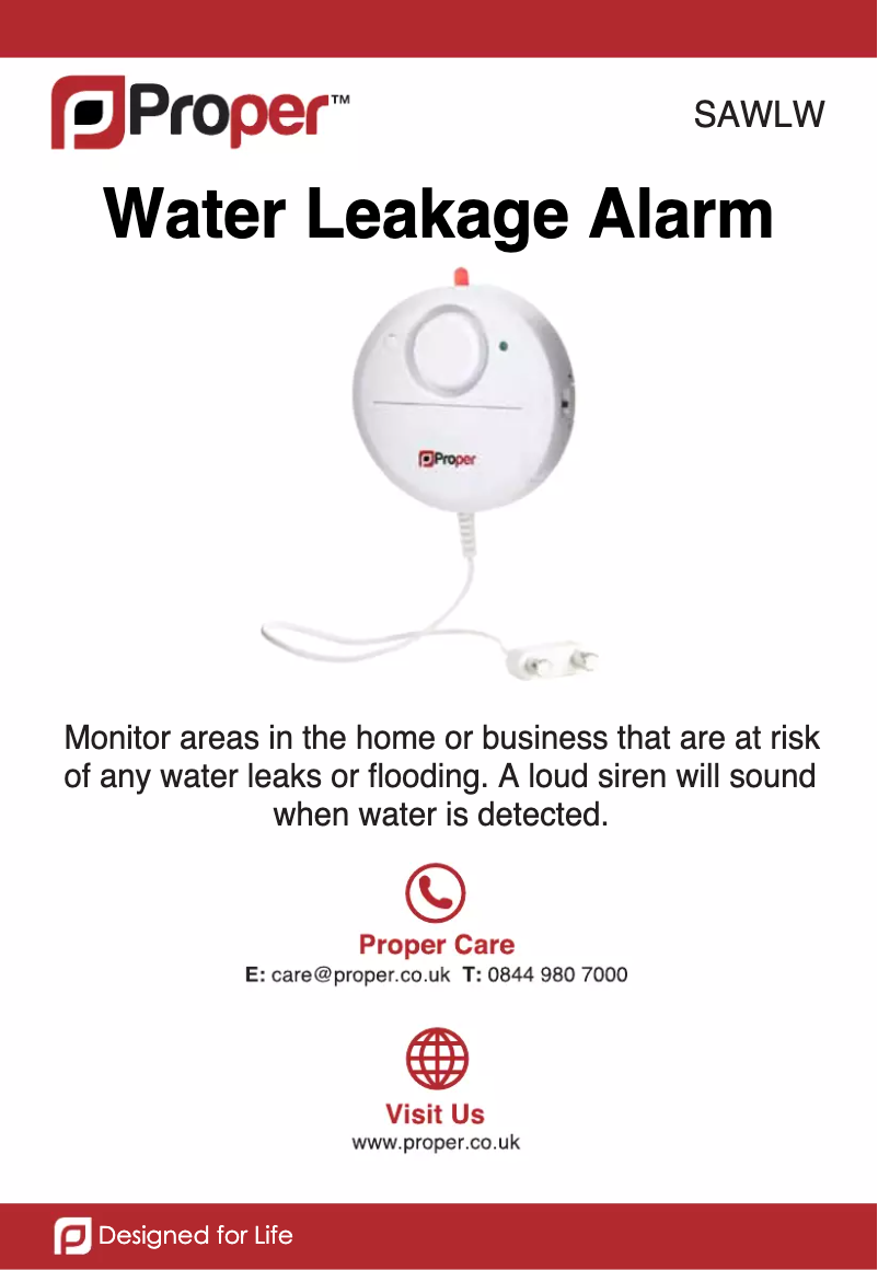 First page image of the manual for Water Leakage Flood Alarm