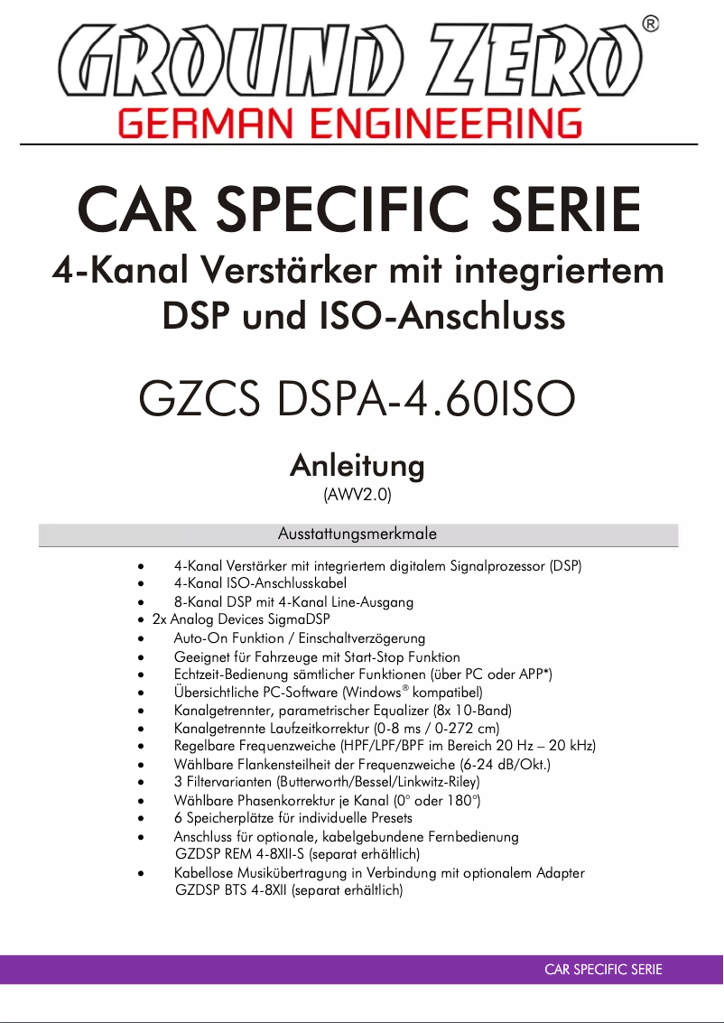 First page image of the manual for GZCS DSPA-4.60ISO