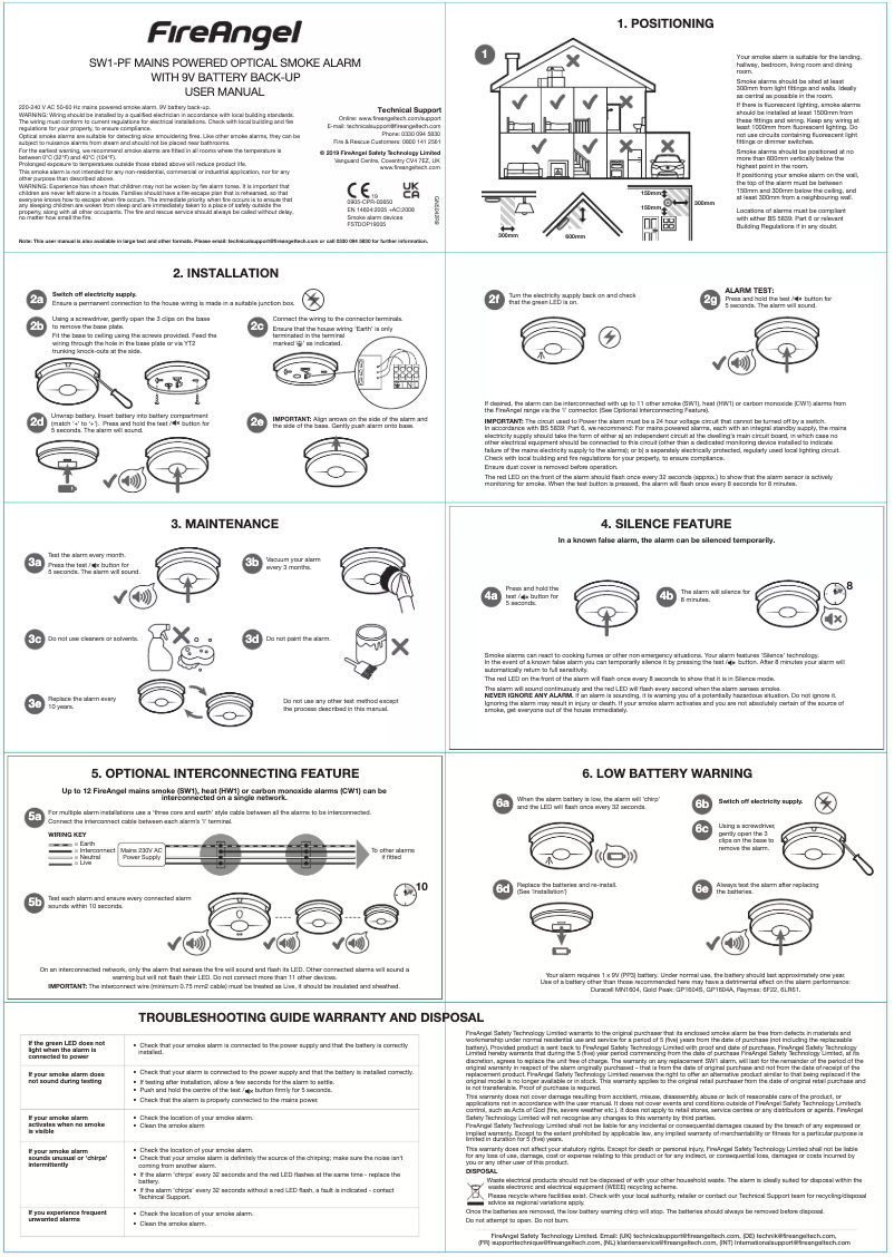 Page 1 of the manual User Manual FireAngel SW1-PF-T