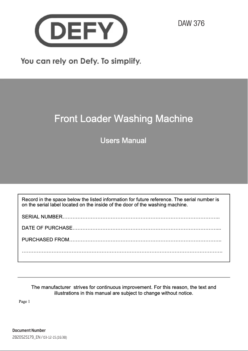 Page 1 of the manual User Manual Defy DAW 376