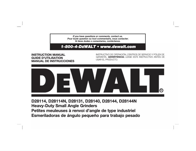 Page 1 of the manual User Manual DeWalt D28114