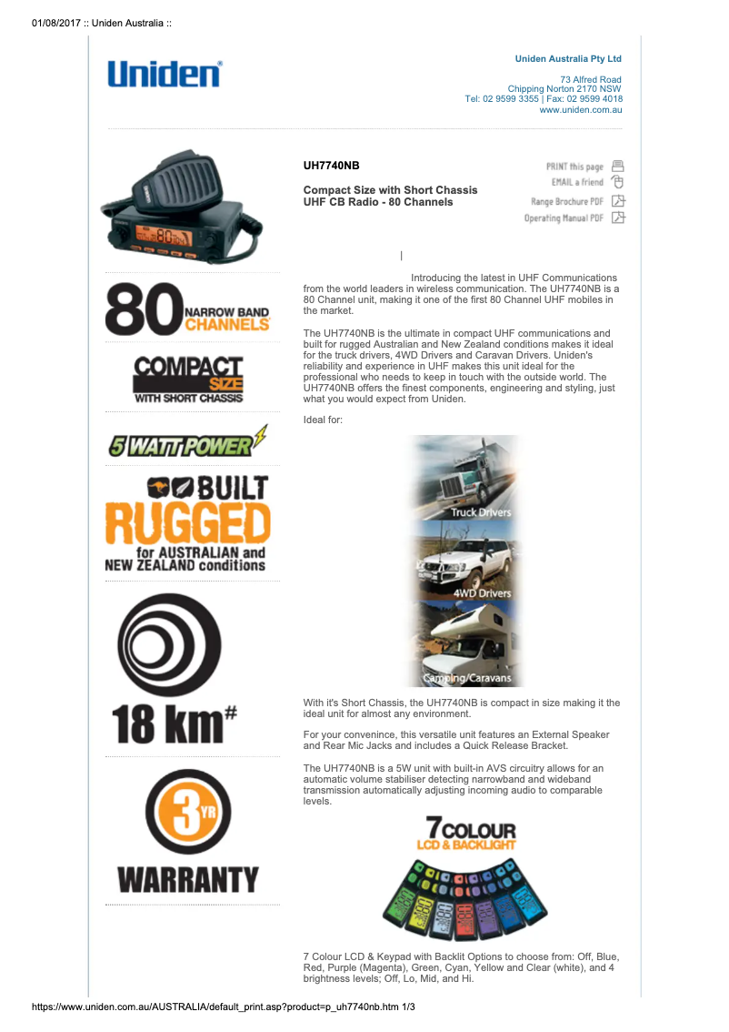 First page image of the manual for UH7740NB