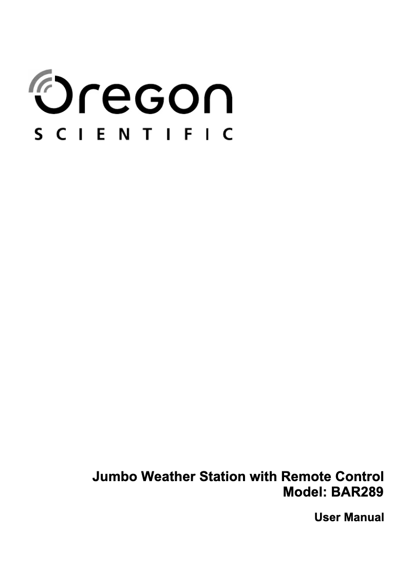 Page 1 of the manual User Manual Oregon Scientific BAR 289