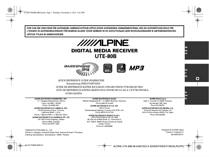 Page 1 of the manual User Manual Alpine UTE-80B