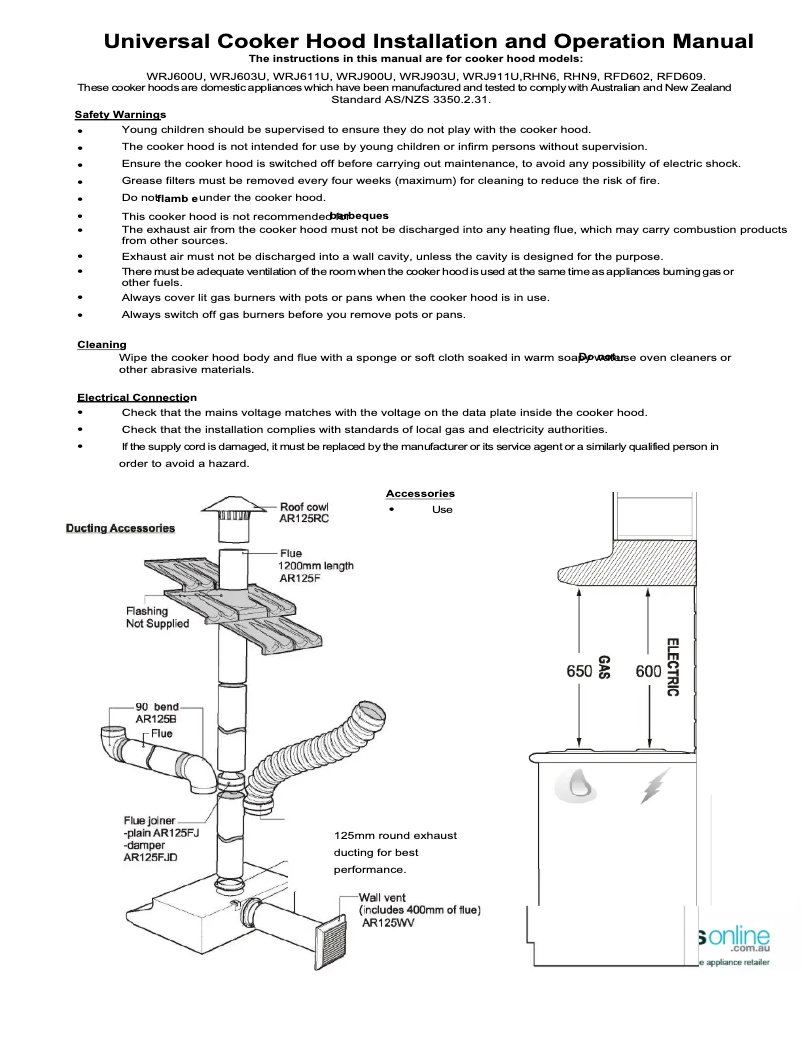 Page 1 of the manual User Manual Westinghouse WRJ911US